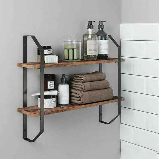 Wall Mounted Rustic 2-Tier Wood Shelves