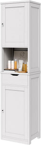 64”H Narrow Storage Unit for Small Spaces, Freestanding with Adjustable Shelves