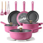 17 Pcs, Rose Pink Kitchen Cookware Set