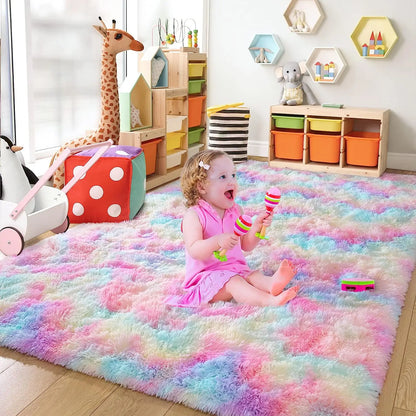 Soft Fluffy Rainbow Rugs for Bedroom, Plush Carpet