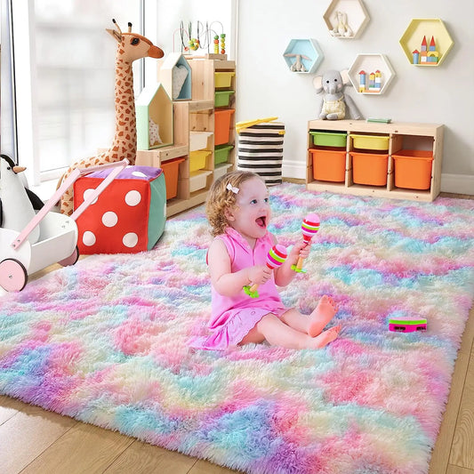 Soft Fluffy Rainbow Rugs for Bedroom, Plush Carpet