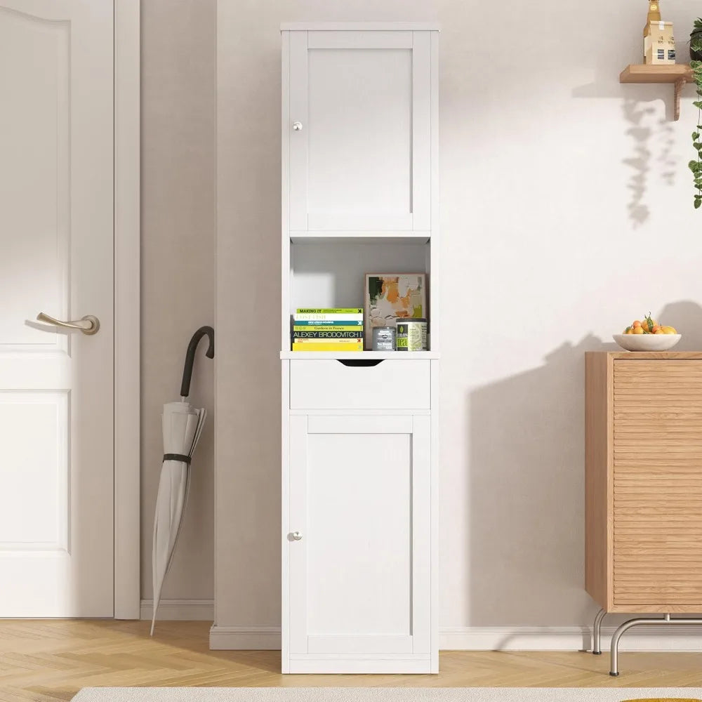 64”H Narrow Storage Unit for Small Spaces, Freestanding with Adjustable Shelves