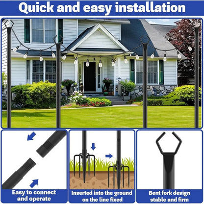 6 Pack 10 ft Heavy Duty Metal String Light Poles