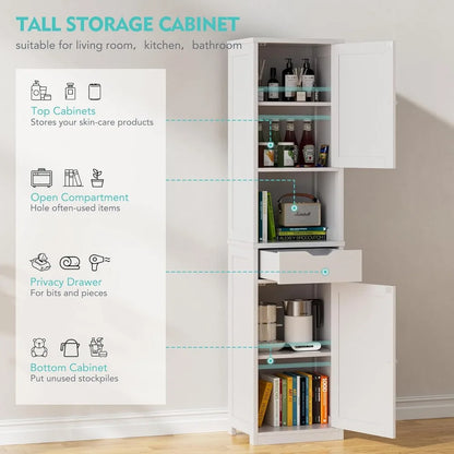 64”H Narrow Storage Unit for Small Spaces, Freestanding with Adjustable Shelves