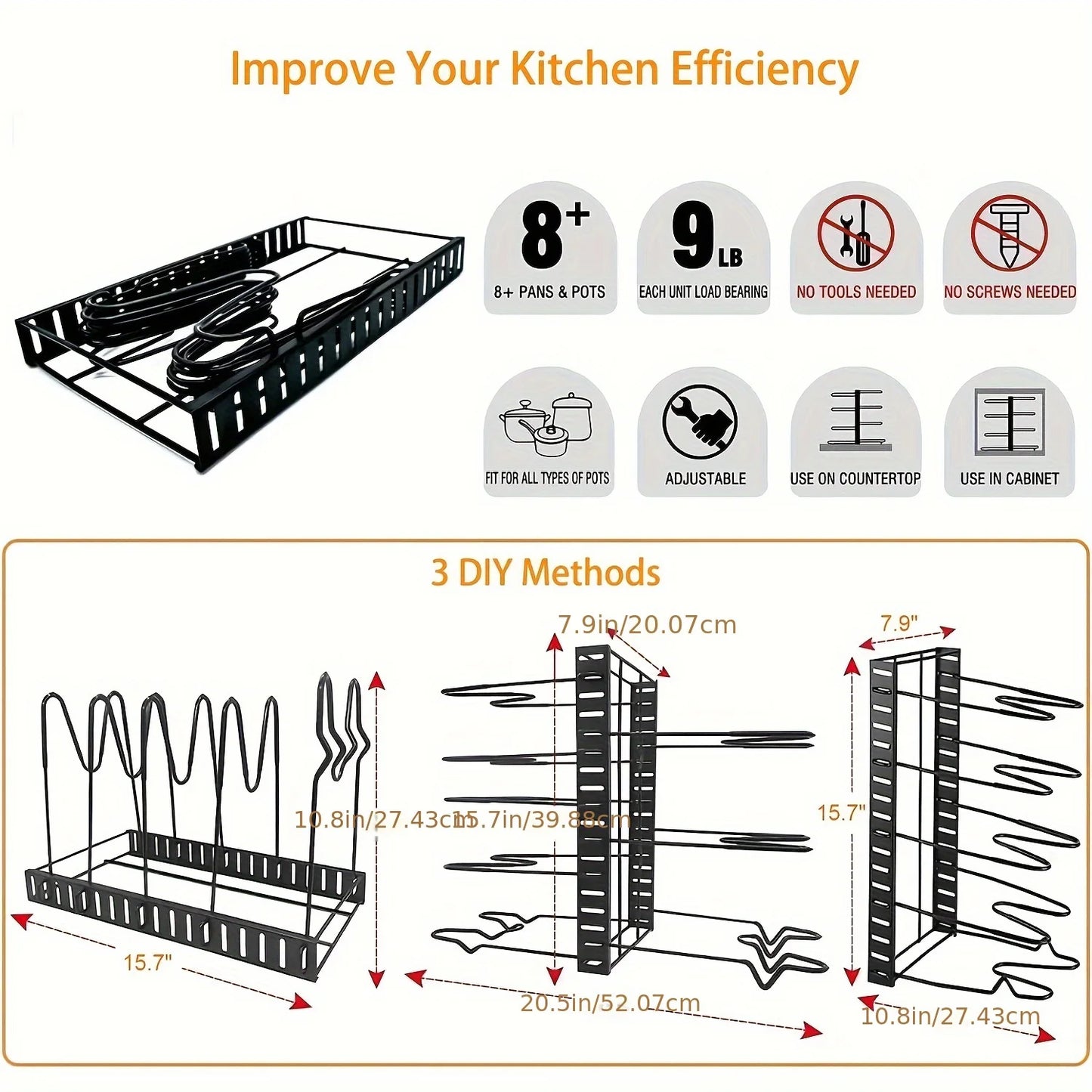 2 Pack Adjustable Pot Lid Holders & Pan Rack