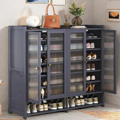 8 Tier Bamboo Shoe Storage Cabinet with Doors