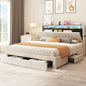 LED Light, Upholstered King Sized Platform Bed with Storage
