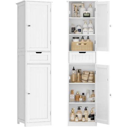 67" H Tall Narrow Bathroom Cabinet with Adjustable Shelves