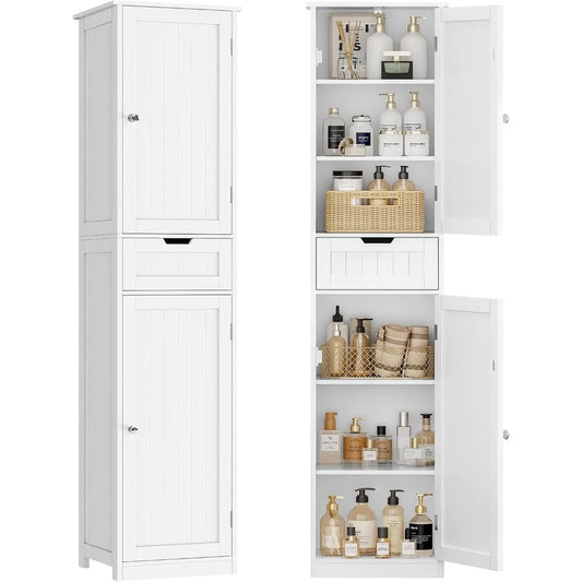 67" H Tall Narrow Bathroom Cabinet with Adjustable Shelves
