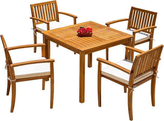 5 Piece Outdoor Acacia Wood Dining Set
