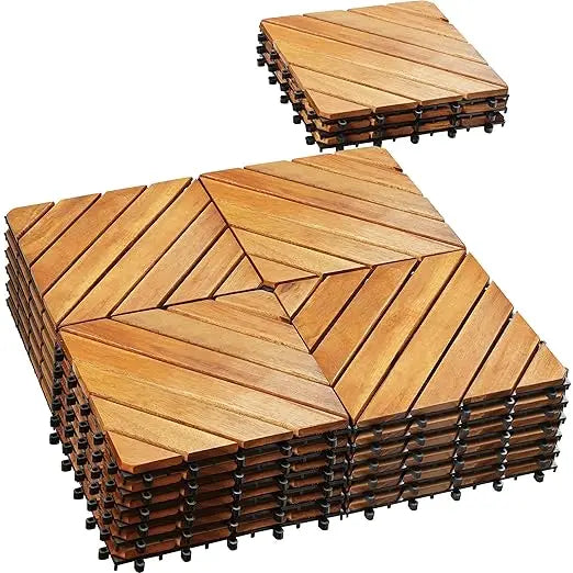 54 PCS Solid Acacia Wood Interlocking Patio Deck Tiles - 12" x 12"