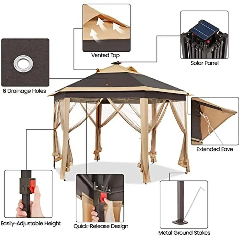 13x13 Outdoor Gazebo Tent Mesh Netting Vented Roof