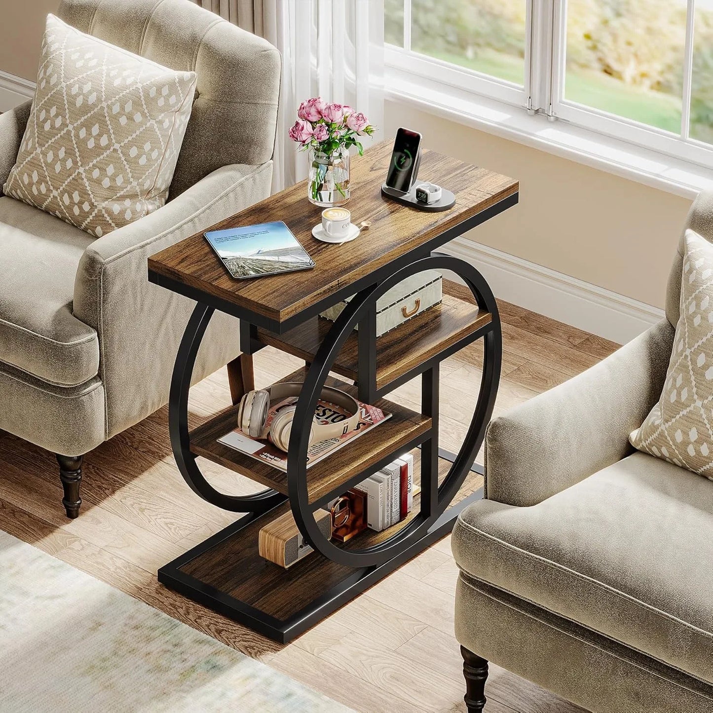 4-Tier Narrow Side Table with Storage Shelves