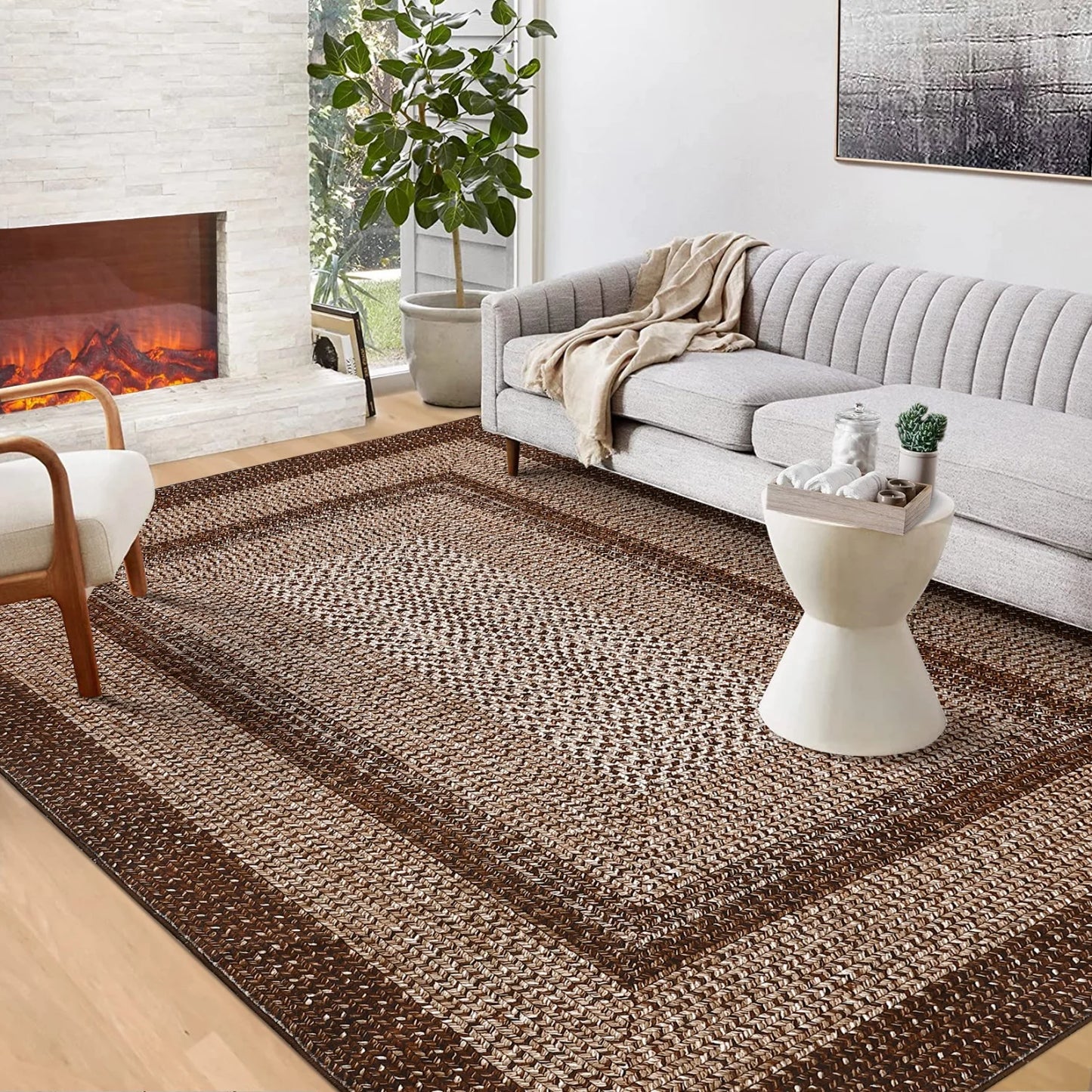 Modern Braided Print Large Non Slip Rug