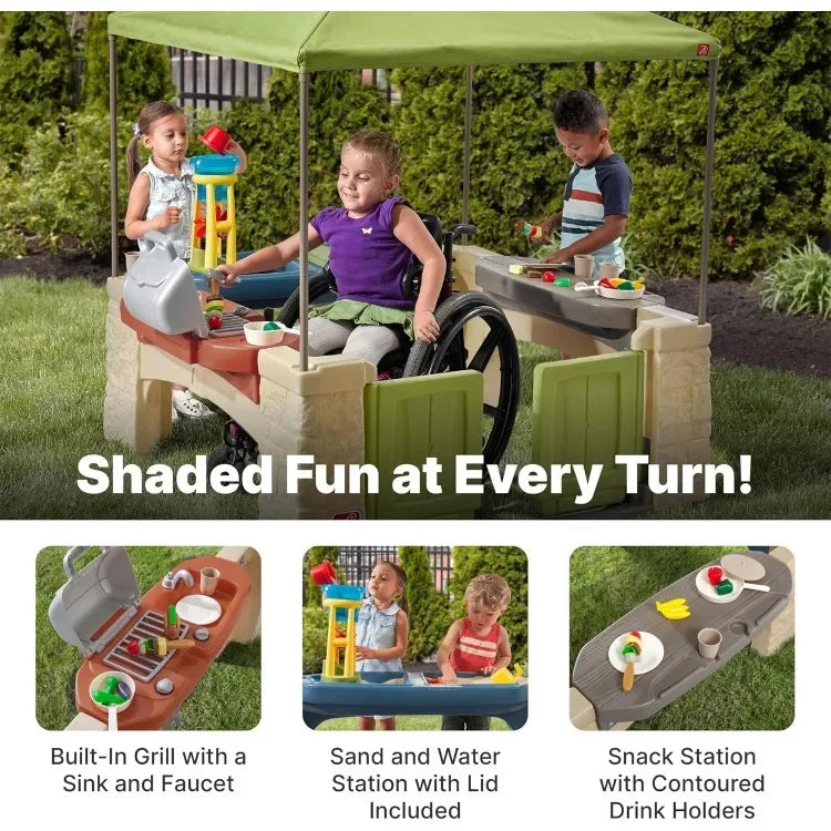 Playtime Patio with Canopy, Indoor and Outdoor Kitchen Playset