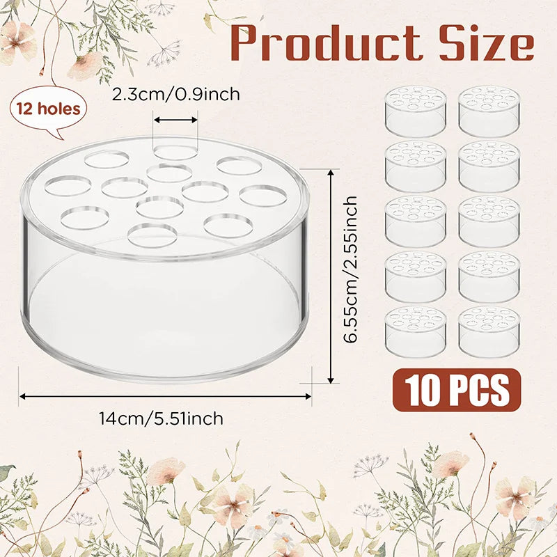 12 Hole Circular Acrylic Vase, 2.55 Inches High With Holes