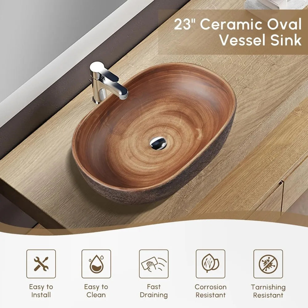 23" Oval Vessel Retro Ceramic Sink