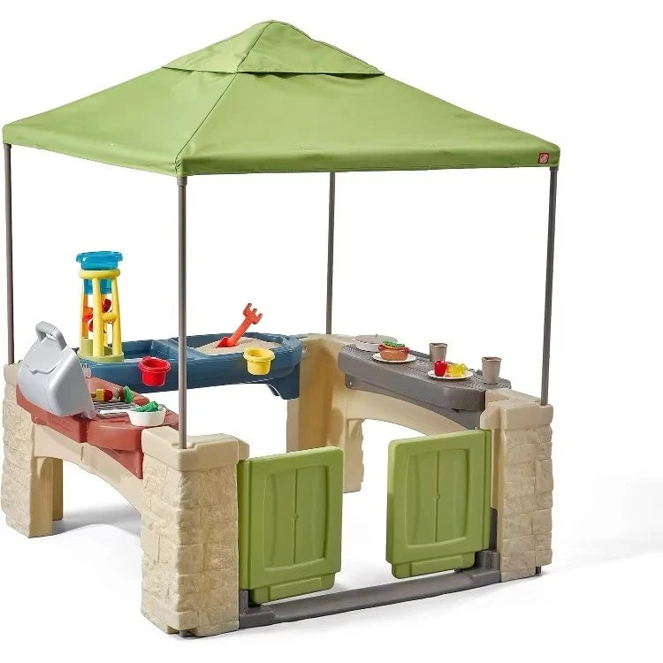 Playtime Patio with Canopy, Indoor and Outdoor Kitchen Playset
