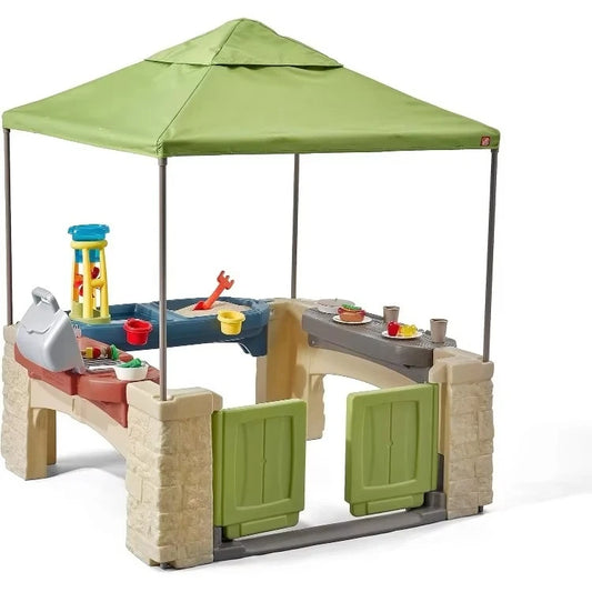 Playtime Patio with Canopy, Indoor and Outdoor Kitchen Playset