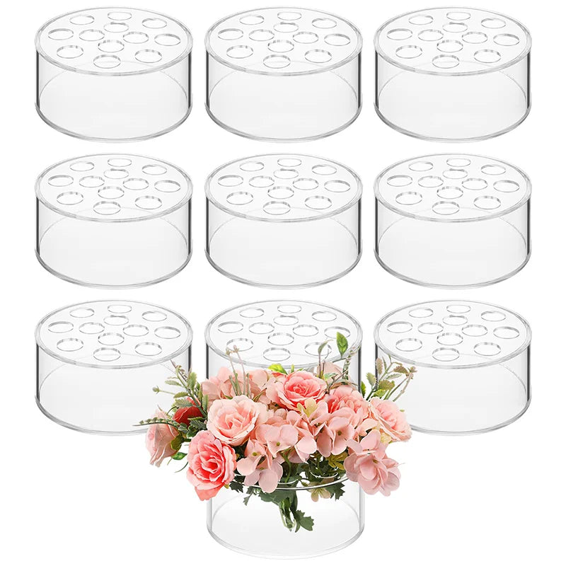 12 Hole Circular Acrylic Vase, 2.55 Inches High With Holes