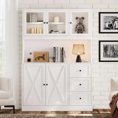 70.9'' Kitchen Pantry Cabinet with Hutch and Microwave stand